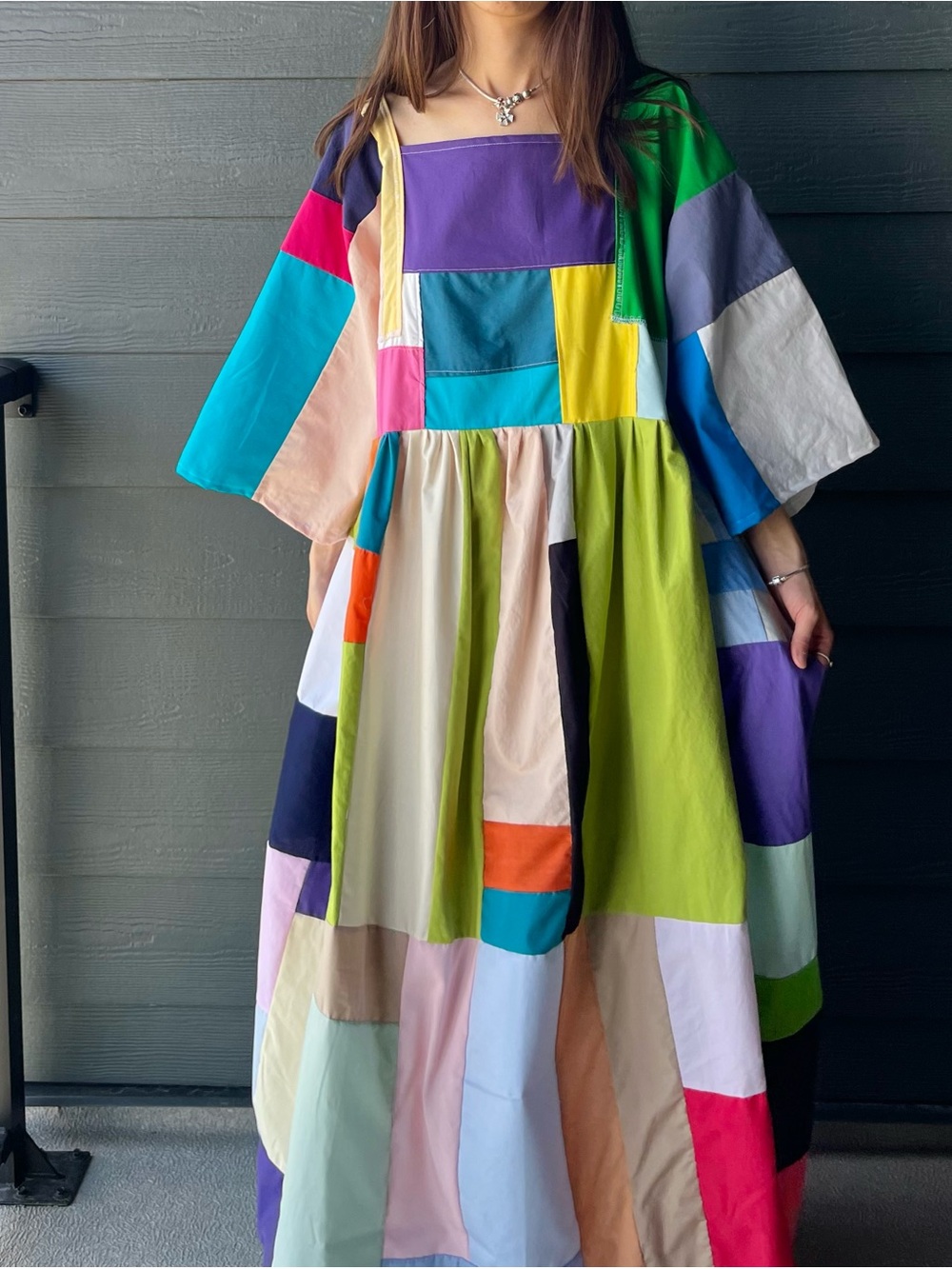 Handmade Quilted Patchwork Colorblock Dress SKU 07081 - Picture 4 of 16
